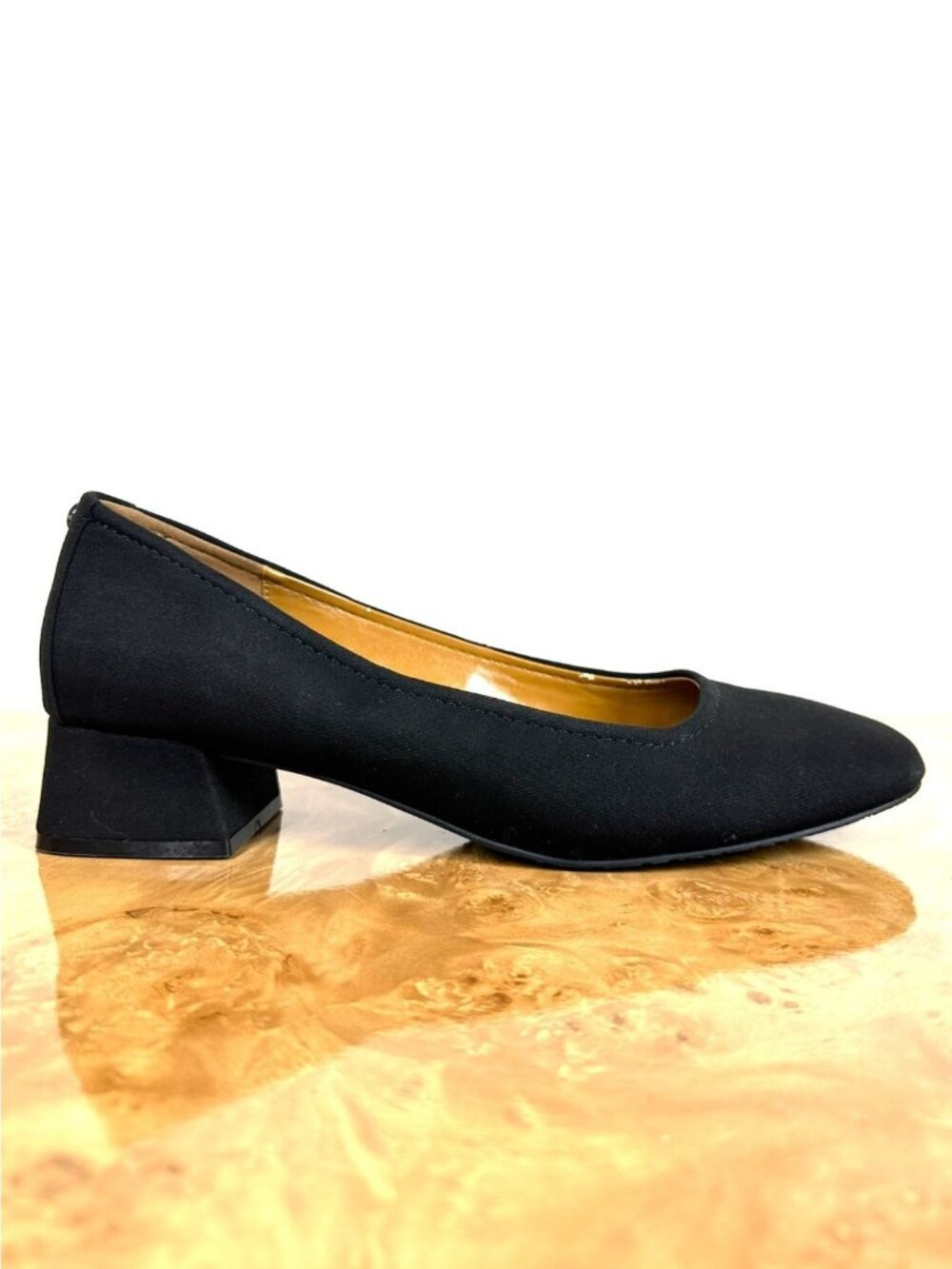 Donald Pliner Ryad Black Stretch Fabric Square Toe Block Heel Pumps 8.5M